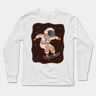 astronaut skateboarding hand drawn Long Sleeve T-Shirt